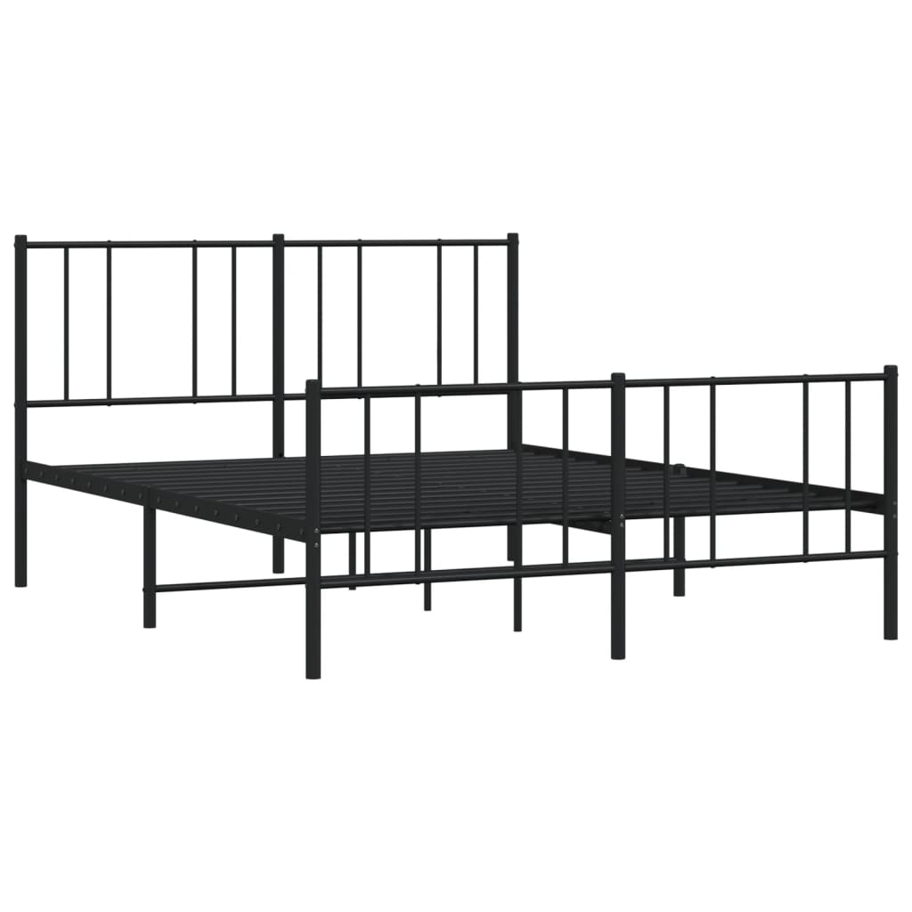 Metal Bed Frame without Mattress with Footboard Black 160x200cm