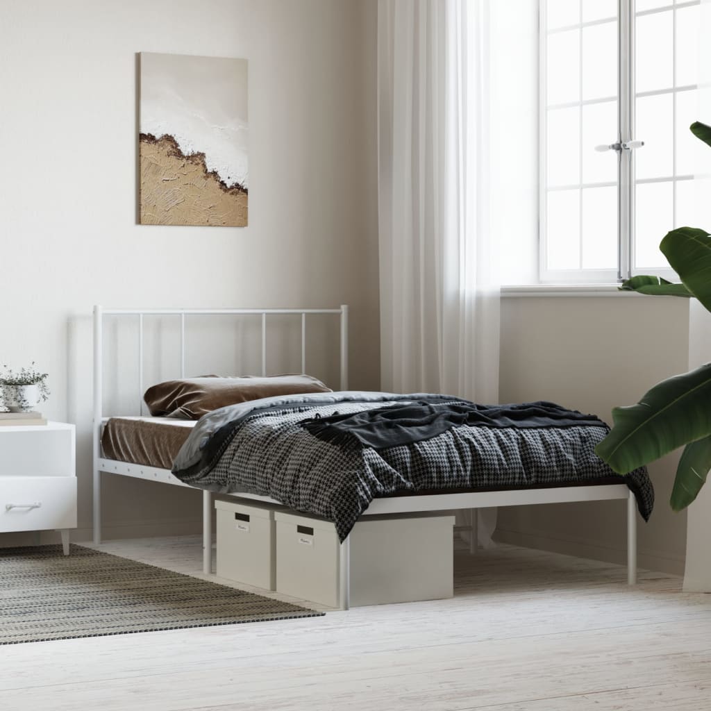 Metal Bed Frame without Mattress with Headboard White 90x190cm