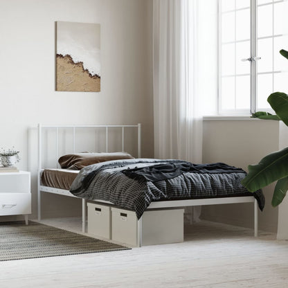 Metal Bed Frame without Mattress with Headboard White 90x190cm