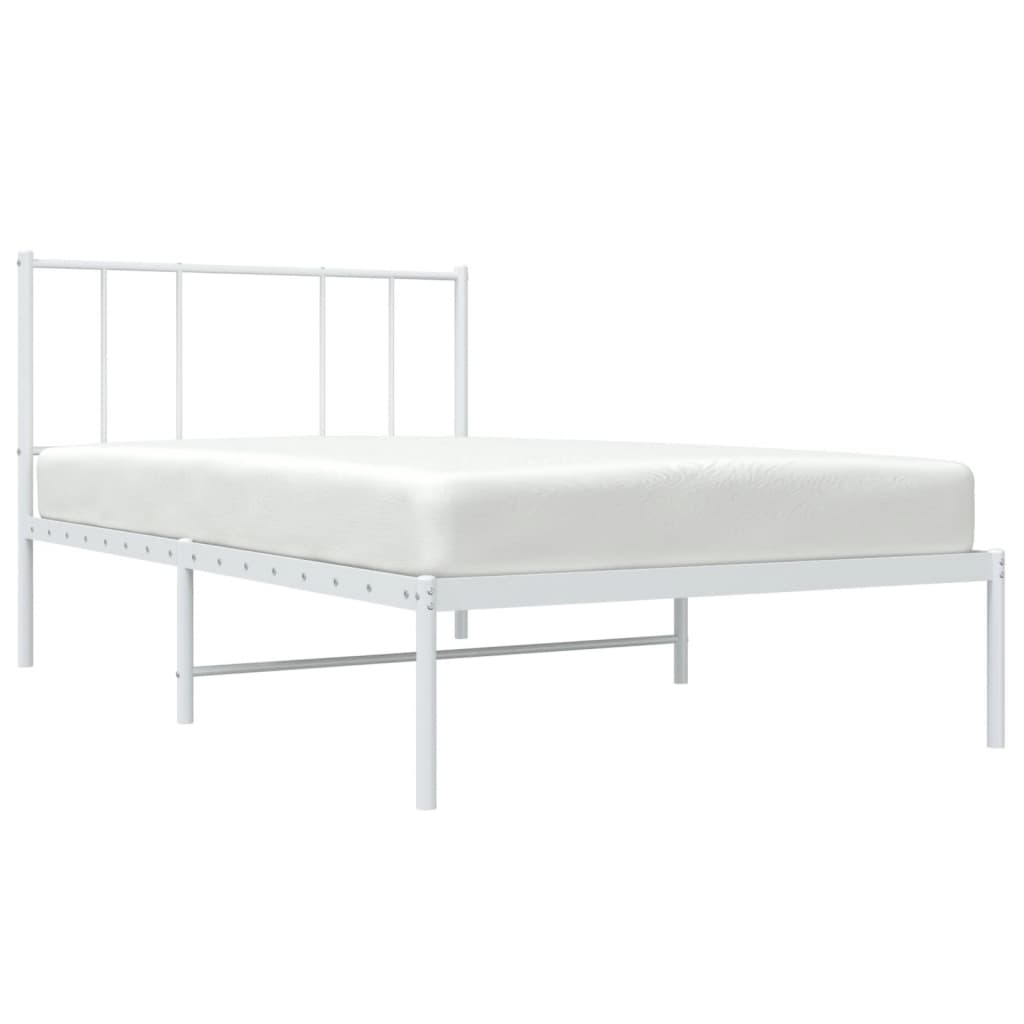 Metal Bed Frame without Mattress with Headboard White 90x200cm