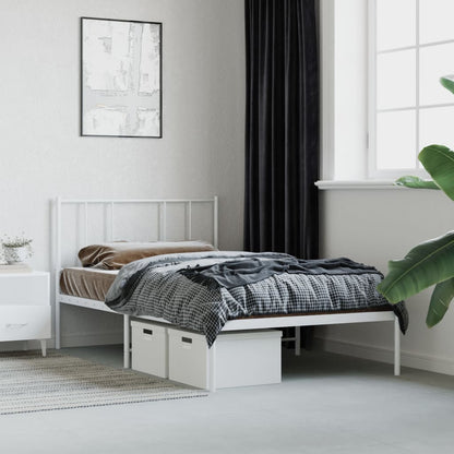 Metal Bed Frame without Mattress with Headboard White 90x200cm