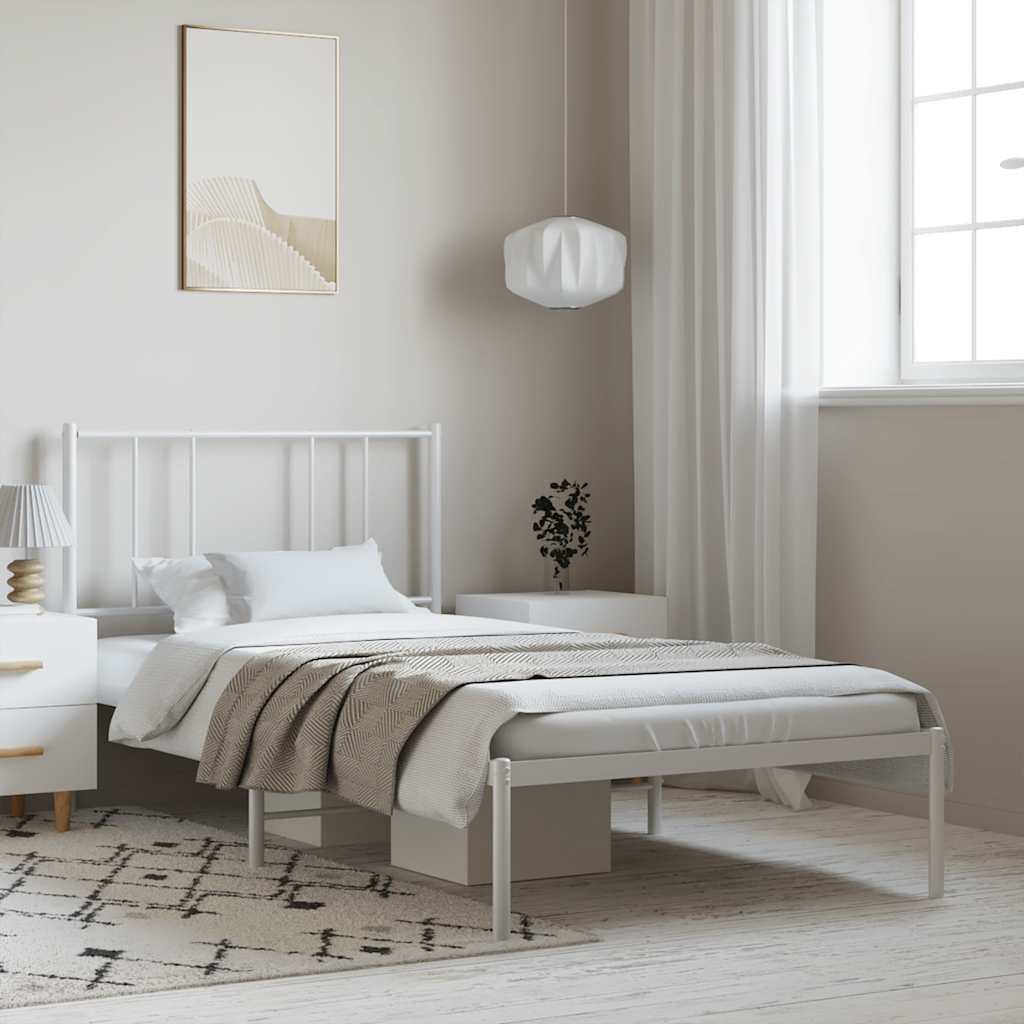 Metal Bed Frame without Mattress with Headboard White 100x200cm