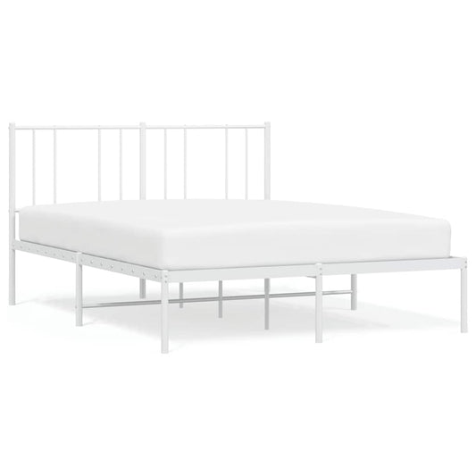 Metal Bed Frame without Mattress with Headboard White 150x200cm