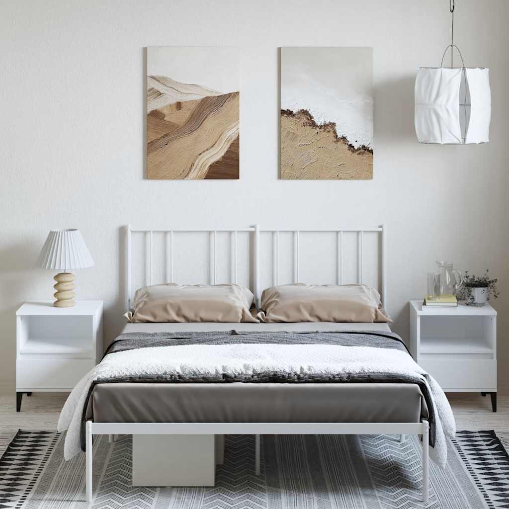 Metal Bed Frame without Mattress with Headboard White 150x200cm