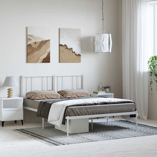 Metal Bed Frame without Mattress with Headboard White 150x200cm