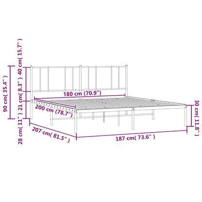 Metal Bed Frame without Mattress with Headboard White 180x200cm