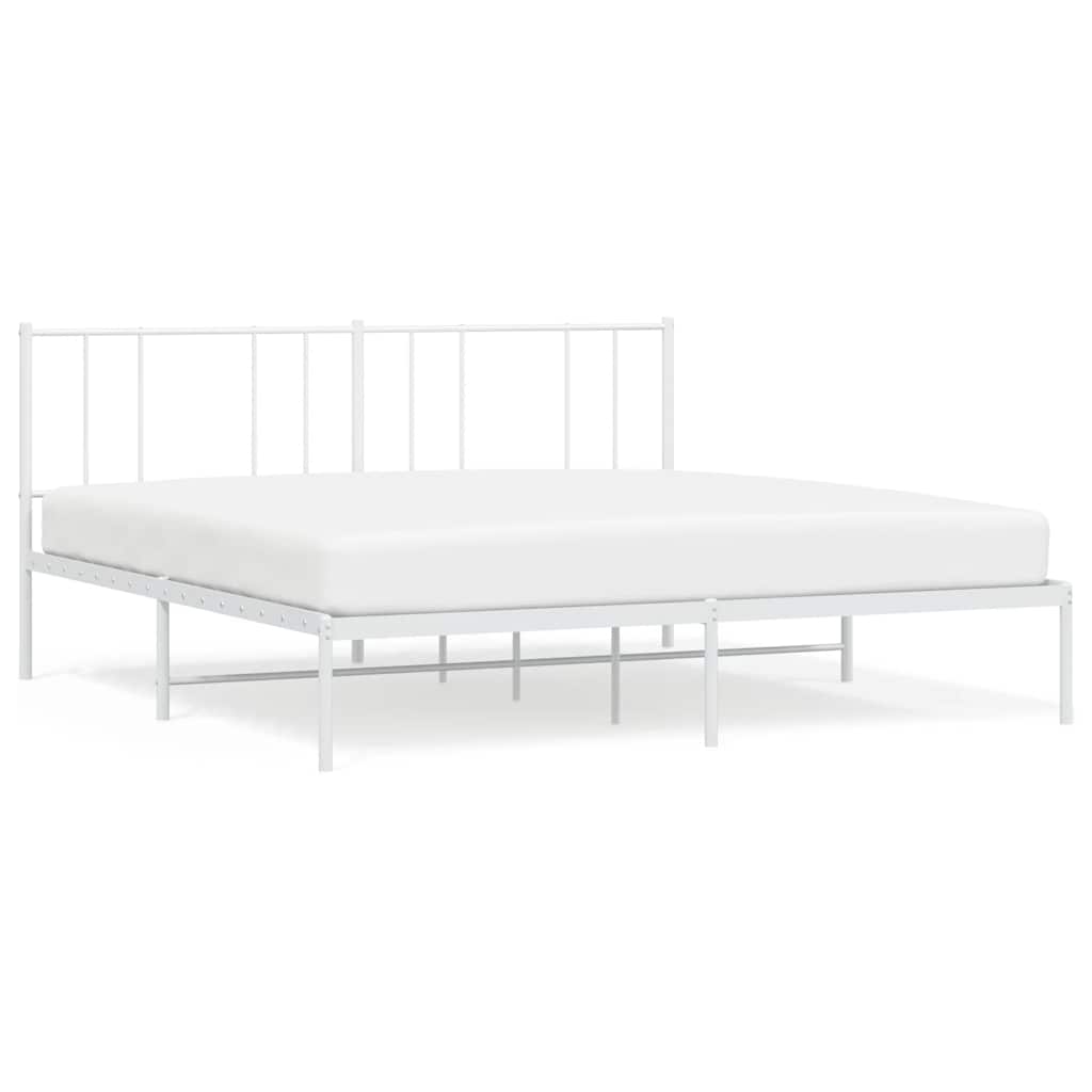 Metal Bed Frame without Mattress with Headboard White 183x213cm