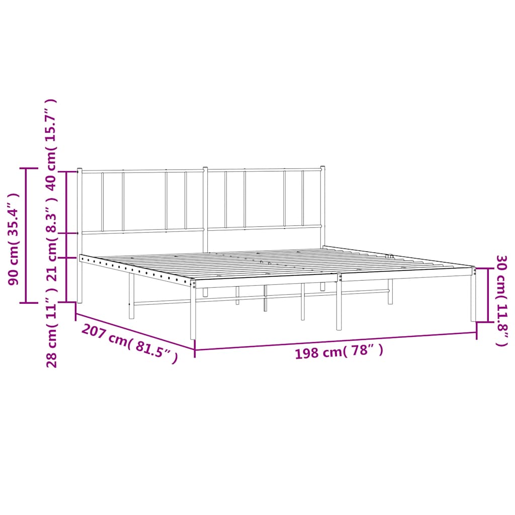 Metal Bed Frame without Mattress with Headboard White 193x203cm