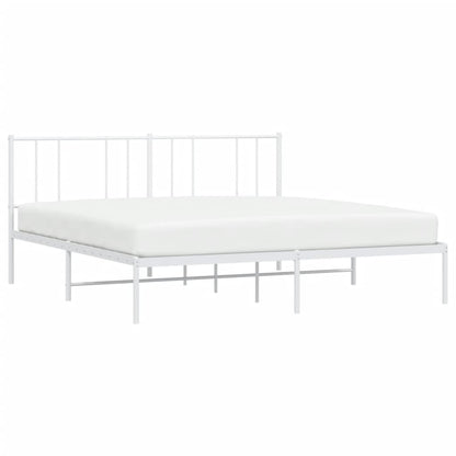 Metal Bed Frame without Mattress with Headboard White 200x200cm
