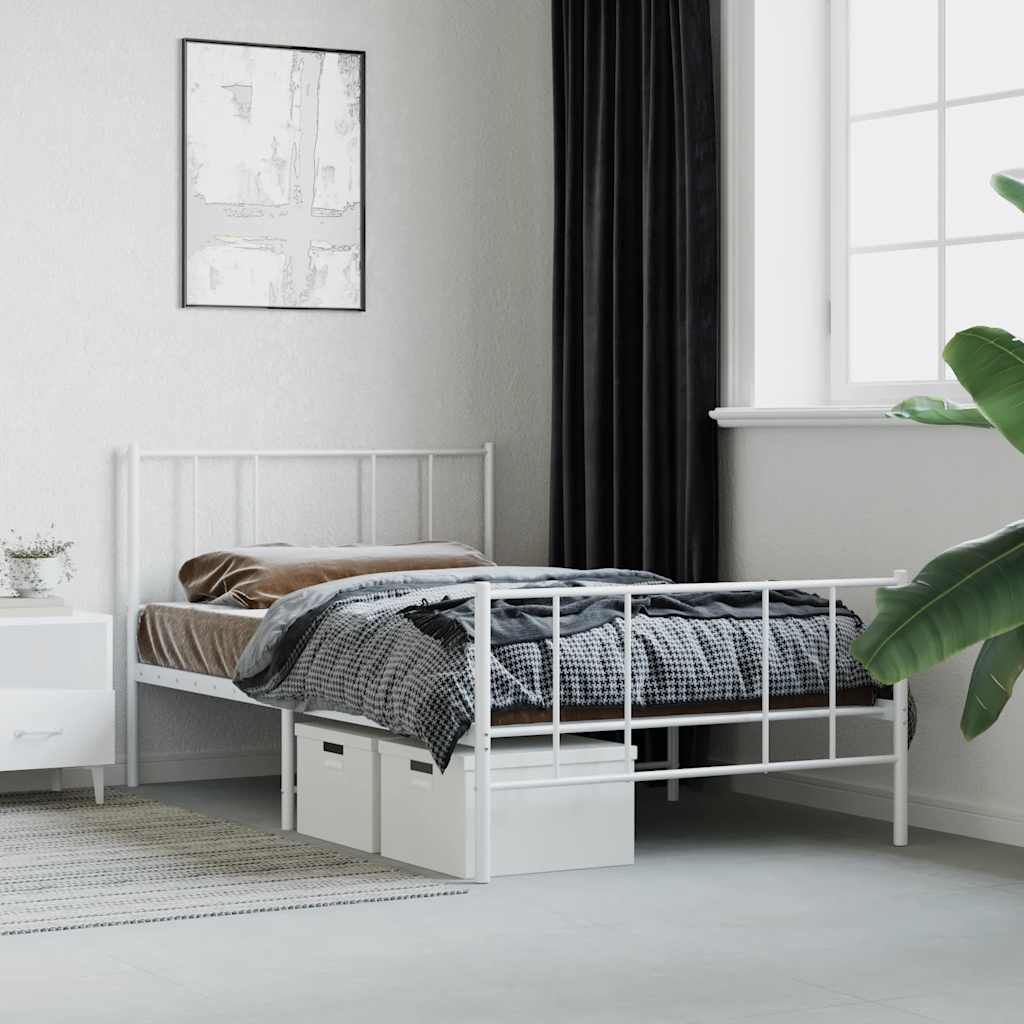 Metal Bed Frame without Mattress with Footboard White 90x200cm