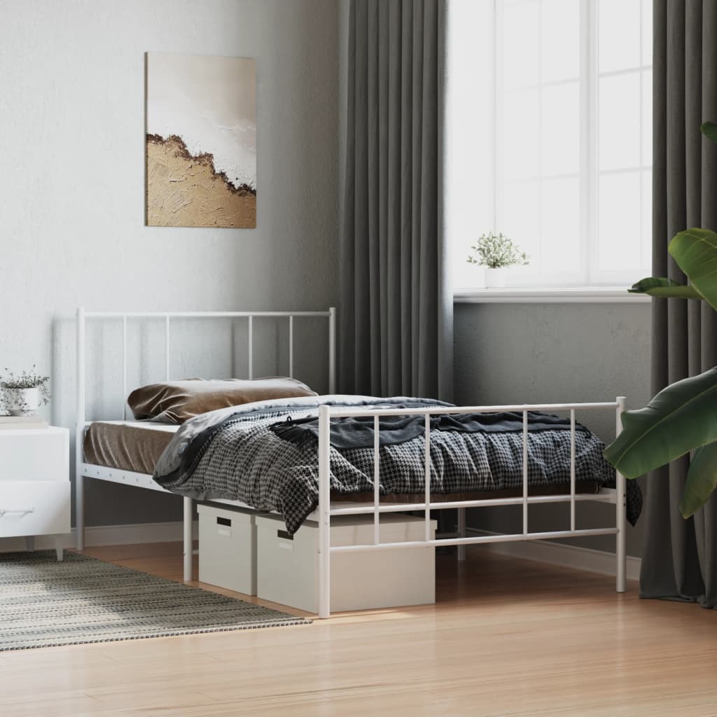 Metal Bed Frame without Mattress with Footboard White 90x200cm