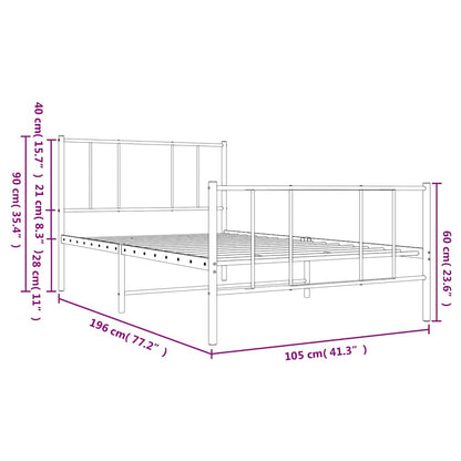 Metal Bed Frame without Mattress with Footboard White 100x190cm