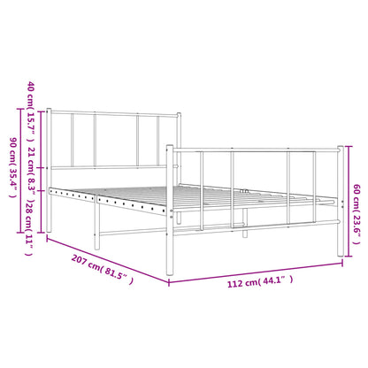 Metal Bed Frame without Mattress with Footboard White 107x203cm