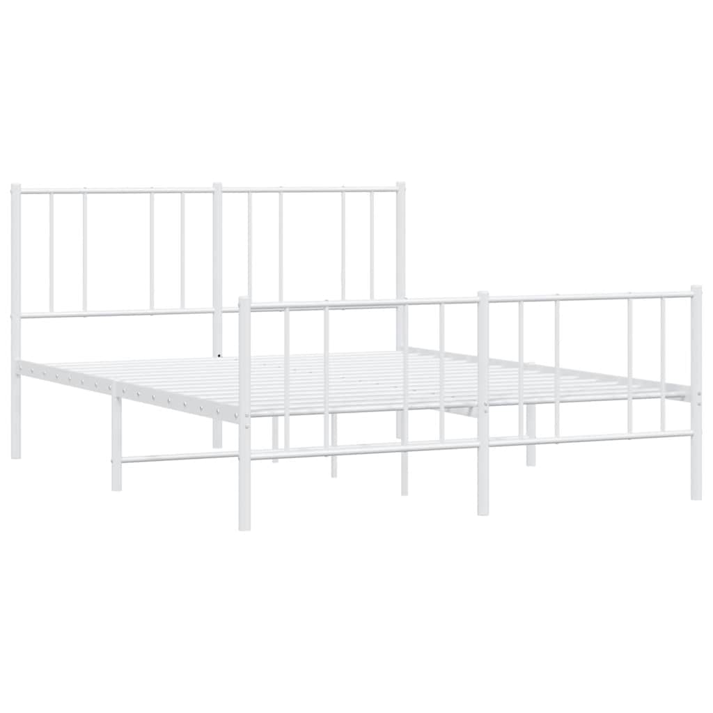 Metal Bed Frame without Mattress with Footboard White 120x190cm