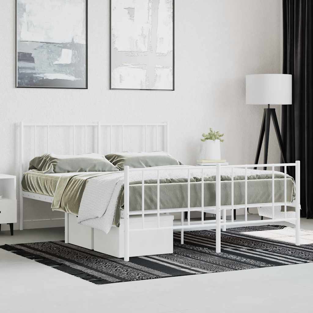 Metal Bed Frame without Mattress with Footboard White 120x190cm