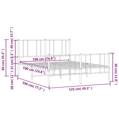 Metal Bed Frame without Mattress with Footboard White 120x190cm