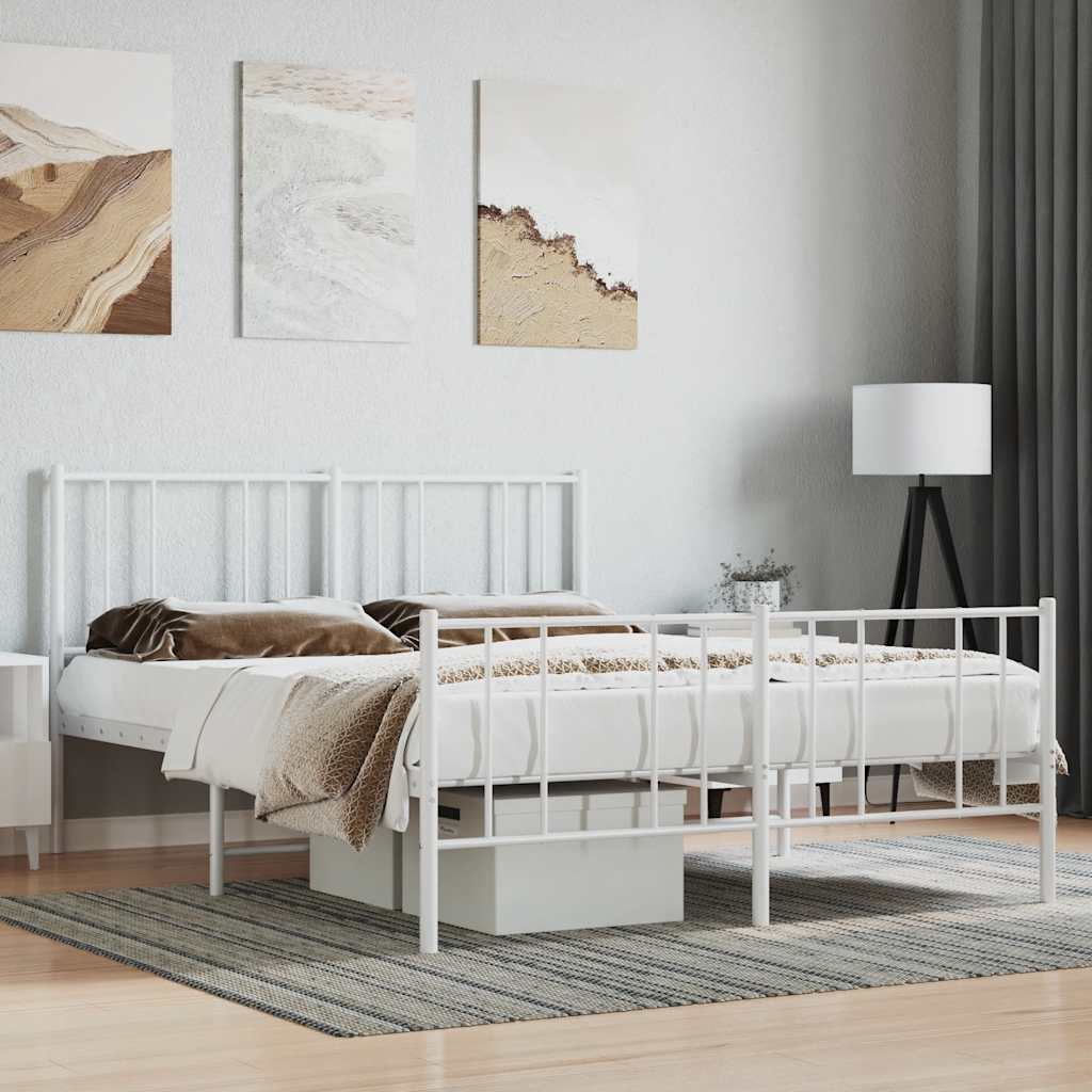 Metal Bed Frame without Mattress with Footboard White 120x190cm