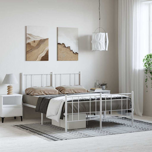 Metal Bed Frame without Mattress with Footboard White 135x190cm