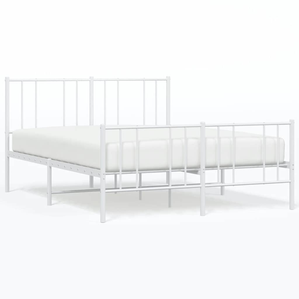 Metal Bed Frame without Mattress with Footboard White 140x190cm
