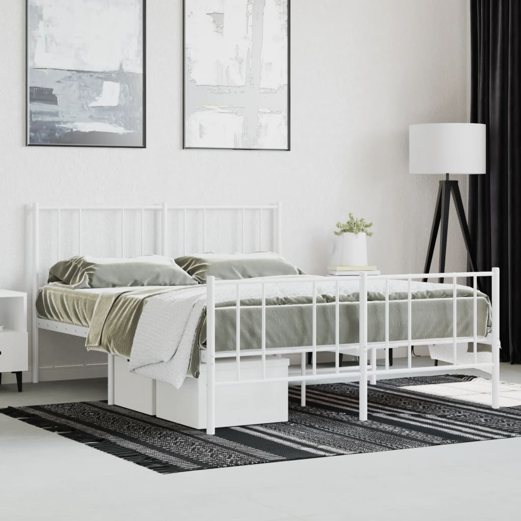 Metal Bed Frame without Mattress with Footboard White 140x190cm