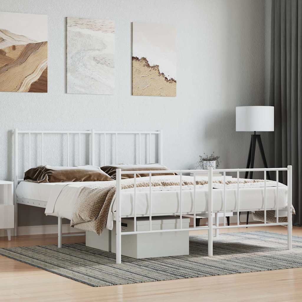 Metal Bed Frame without Mattress with Footboard White 140x190cm