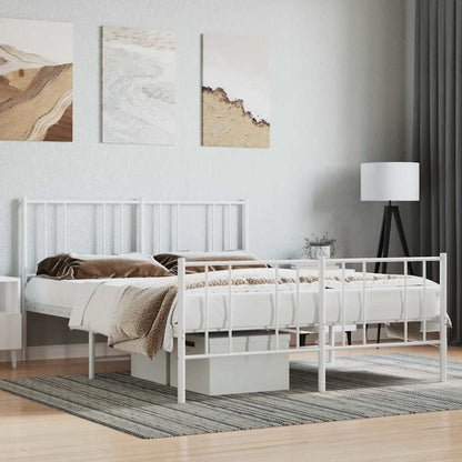 Metal Bed Frame without Mattress with Footboard White 140x190cm