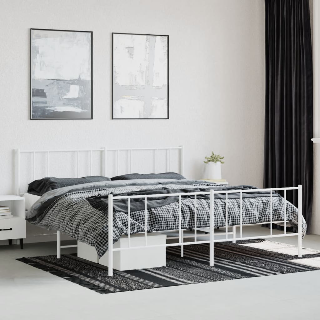 Metal Bed Frame without Mattress with Footboard White 180x200cm