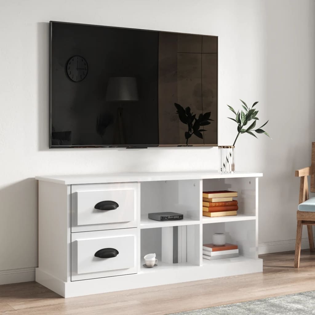 TV Cabinet High Gloss White 102x35,5x47,5 cm Engineered Wood