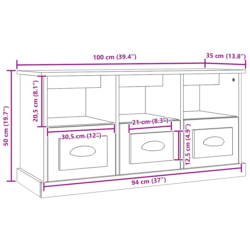 TV Cabinet Sonoma Oak 100x35x50 cm Engineered Wood