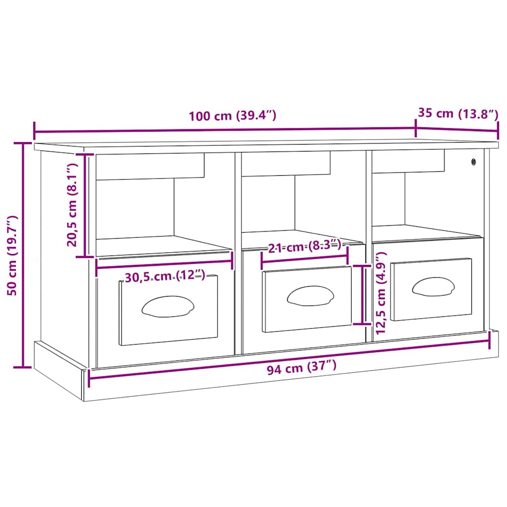 TV Cabinet Concrete Grey 100x35x50 cm Engineered Wood