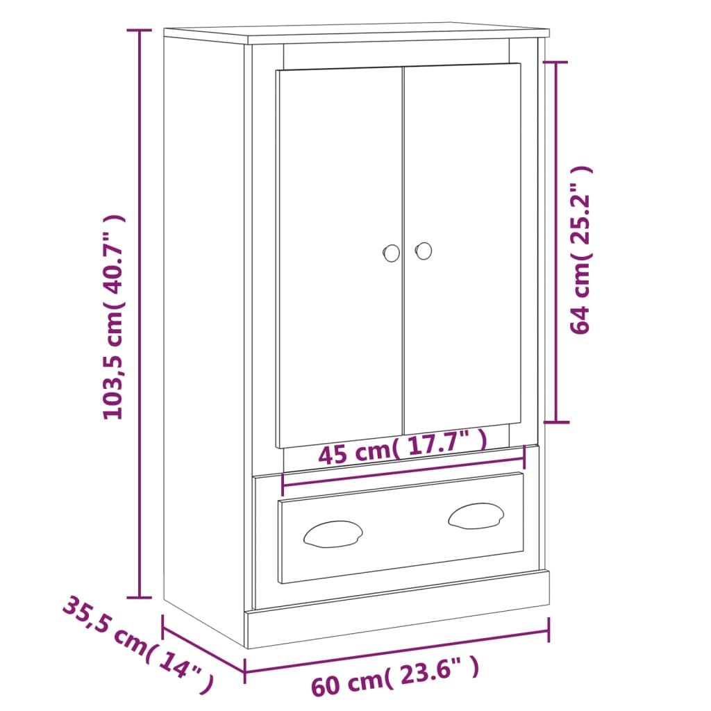 Highboard Grey Sonoma 60x35,5x103,5 cm Engineered Wood