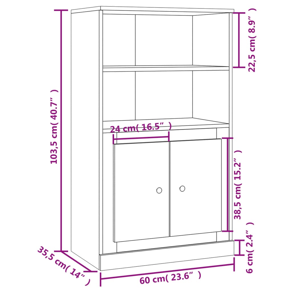 Highboard White 60x35,5x103,5 cm Engineered Wood