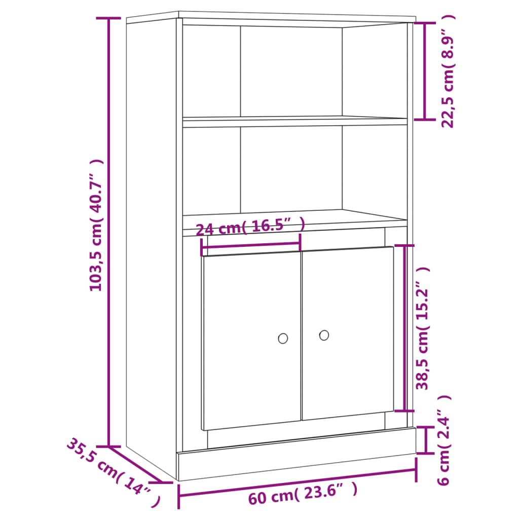 Highboard Grey Sonoma 60x35,5x103,5 cm Engineered Wood