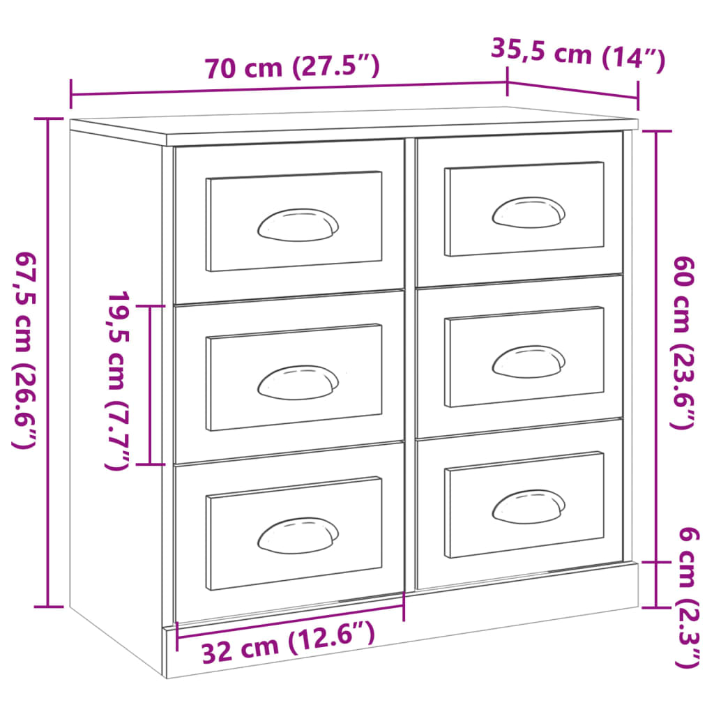 Sideboard Grey Sonoma 70x35,5x67,5 cm Engineered Wood