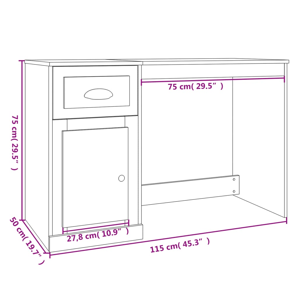 Desk with Drawer White 115x50x75 cm Engineered Wood