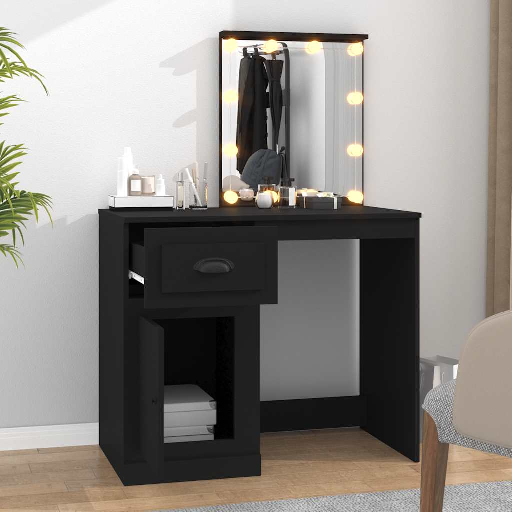 Dressing Table with LED Black 90x50x132,5 cm Engineered Wood
