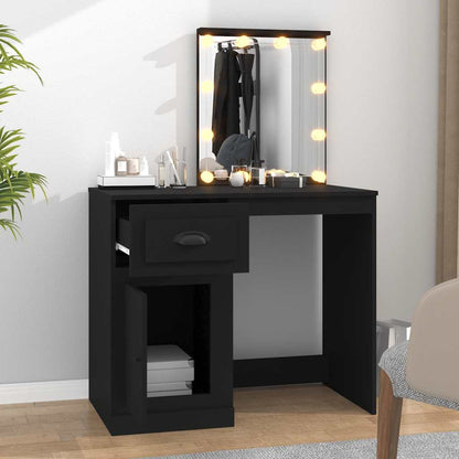 Dressing Table with LED Black 90x50x132,5 cm Engineered Wood