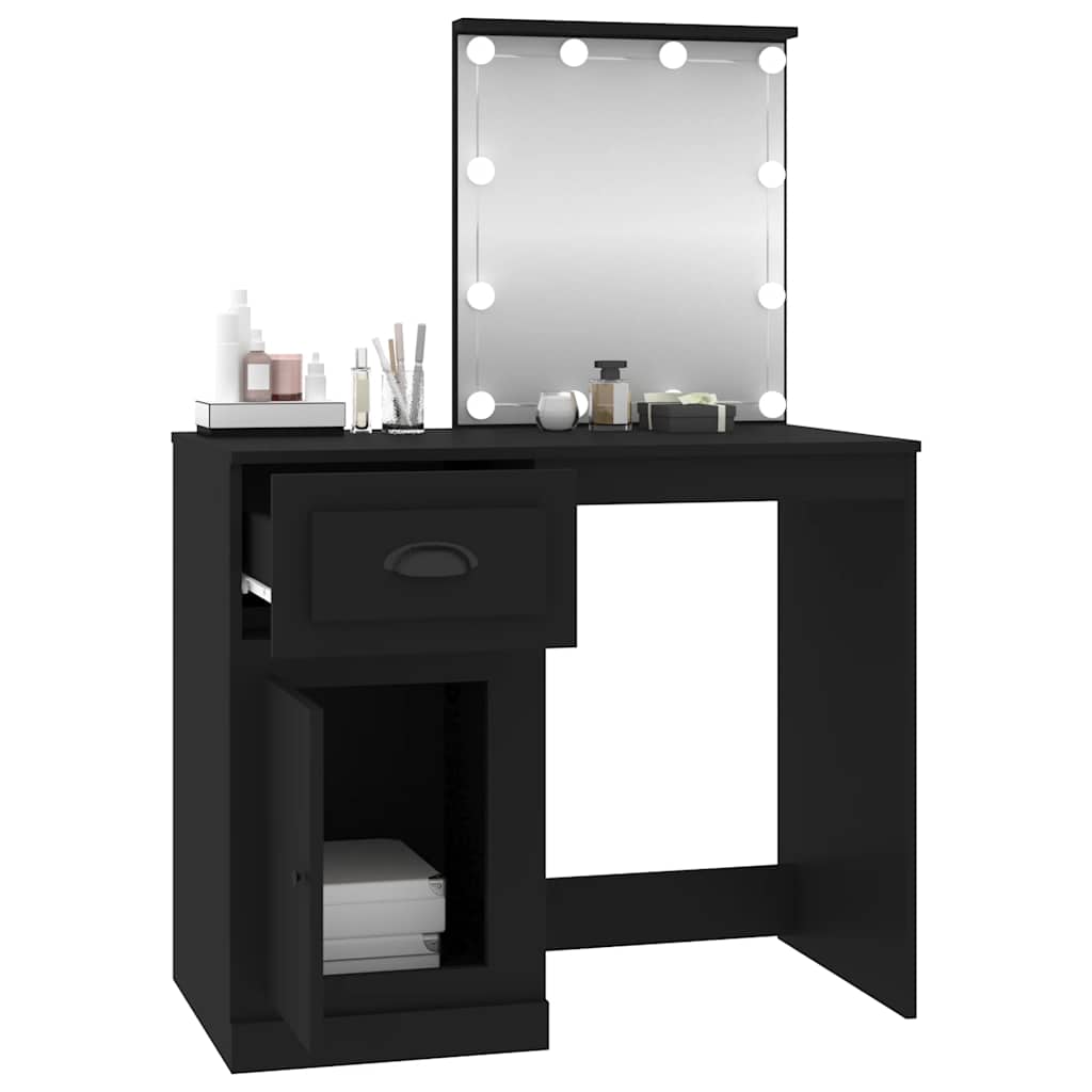 Dressing Table with LED Black 90x50x132,5 cm Engineered Wood
