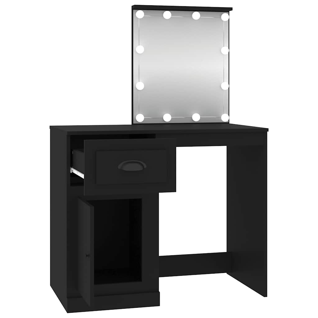 Dressing Table with LED Black 90x50x132,5 cm Engineered Wood