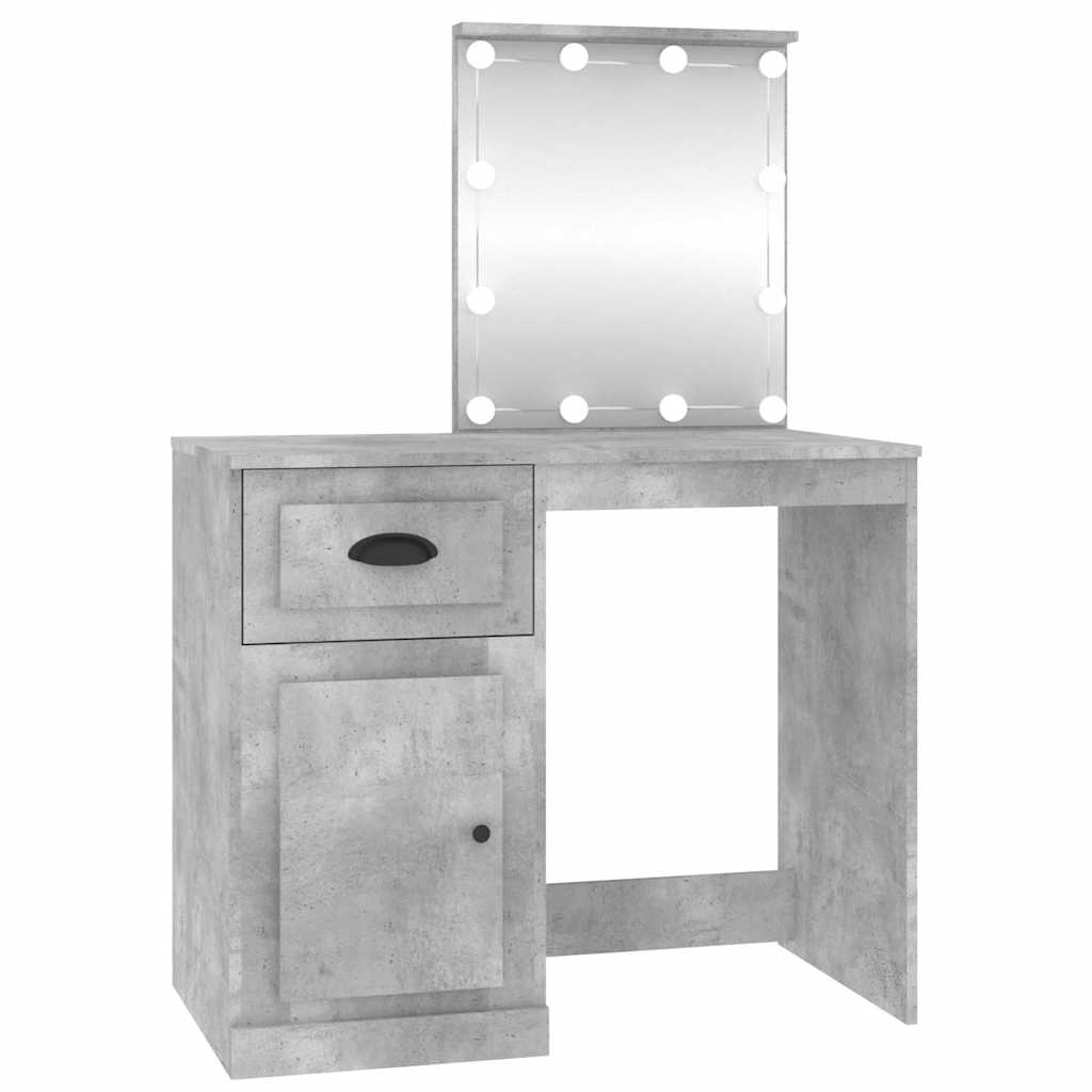 Dressing Table with LED Concrete Grey 90x50x132.5 cm