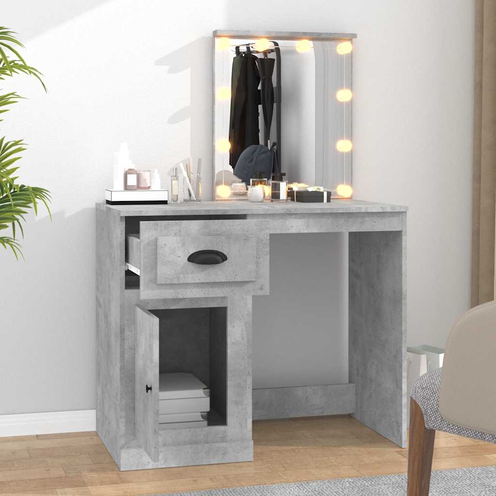 Dressing Table with LED Concrete Grey 90x50x132.5 cm
