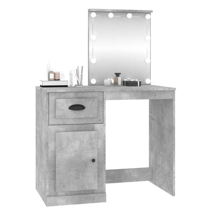 Dressing Table with LED Concrete Grey 90x50x132.5 cm