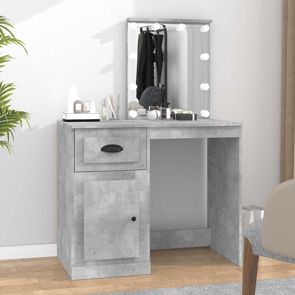 Dressing Table with LED Concrete Grey 90x50x132.5 cm