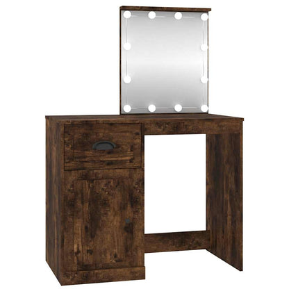 Dressing Table with LED Smoked Oak 90x50x132.5 cm