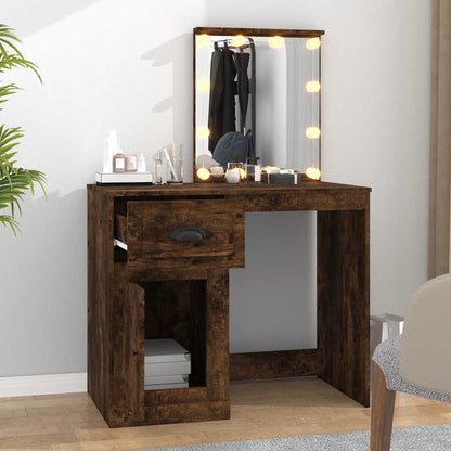 Dressing Table with LED Smoked Oak 90x50x132.5 cm