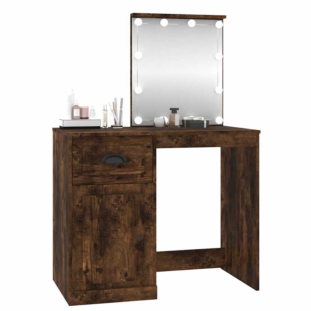 Dressing Table with LED Smoked Oak 90x50x132.5 cm