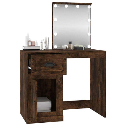 Dressing Table with LED Smoked Oak 90x50x132.5 cm