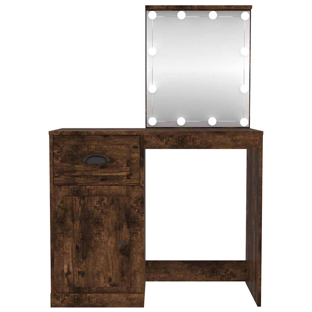 Dressing Table with LED Smoked Oak 90x50x132.5 cm