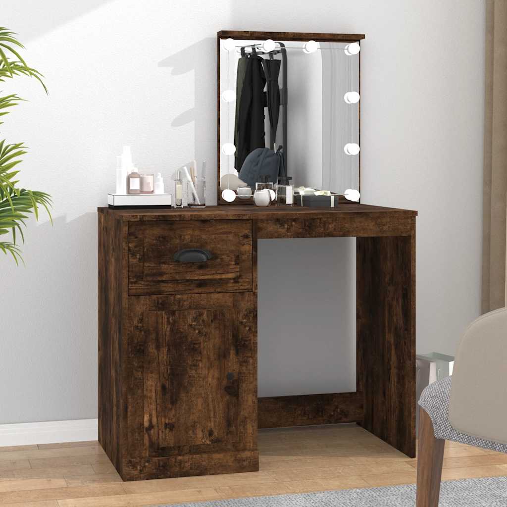Dressing Table with LED Smoked Oak 90x50x132.5 cm