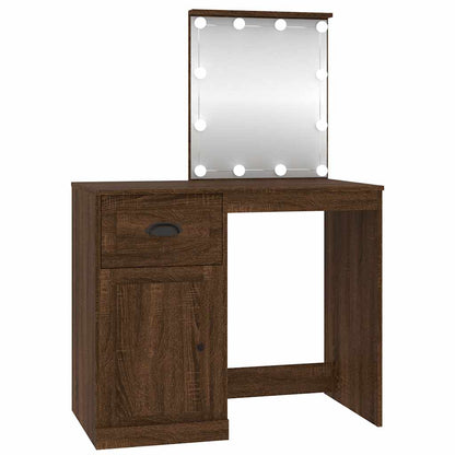 Dressing Table with LED Brown Oak 90x50x132.5cm Engineered Wood